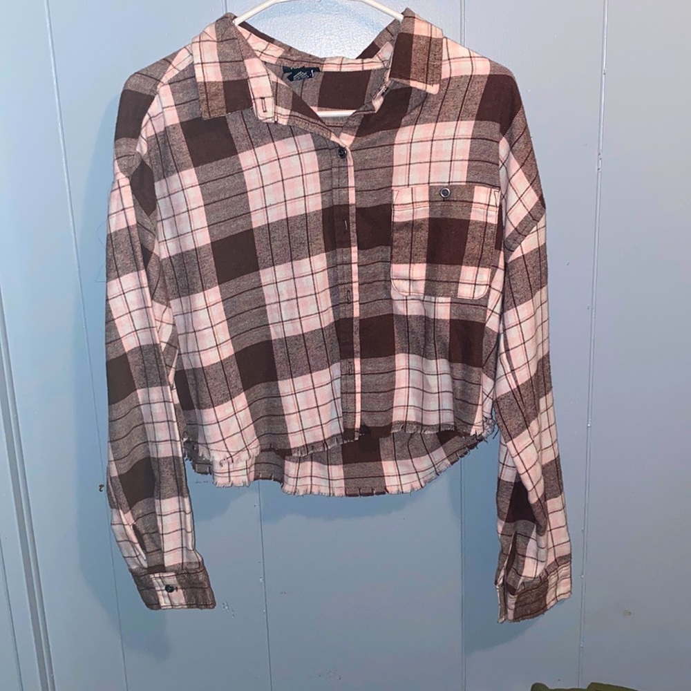 Pink & Brown, cropped, long sleeve flannel